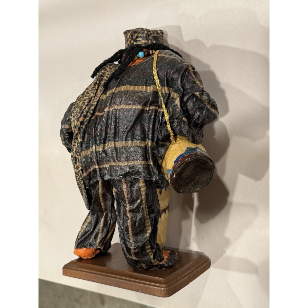 Papier Mache Jamaican African Folk Art Hand Made Hand Painted Drum Bongos Figure - Picture 6 of 9